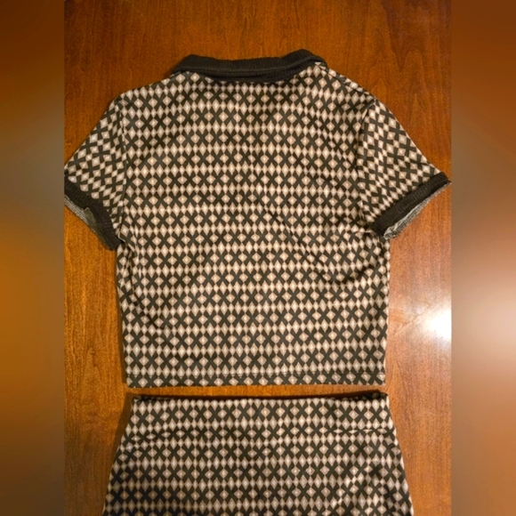 Pink Rose Shirt & Skirt Set |Sz Medium | Brown Geo Print - Picture 2 of 7